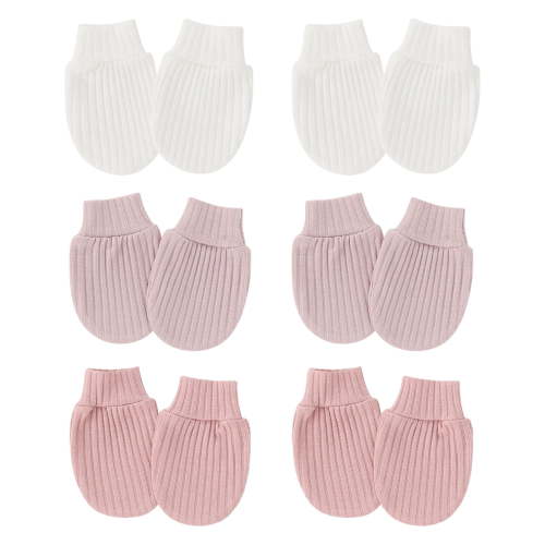 Gtoiithly 6 Pairs Baby Mittens No Scratch, Cotton Gloves 0-6 Months Pink 0-6 Months