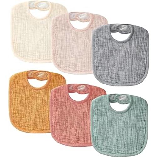 POIKSHARK 6-Pack Muslin Baby Bibs for Unisex Boys Girls, Cotton Baby Drool Bibs, Drooling and Teething Bibs for Infant