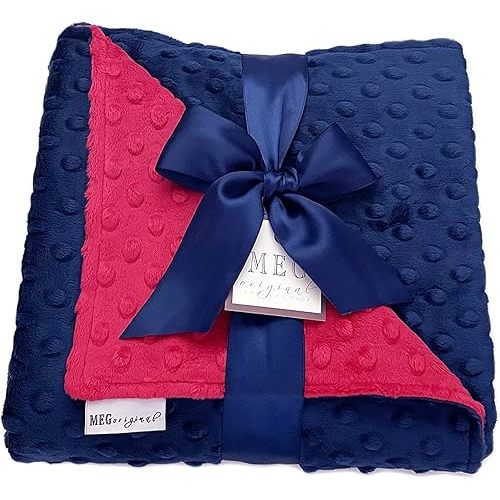 MEG ORIGINAL Minky Dot Baby Blanket, Navy Blue & Red