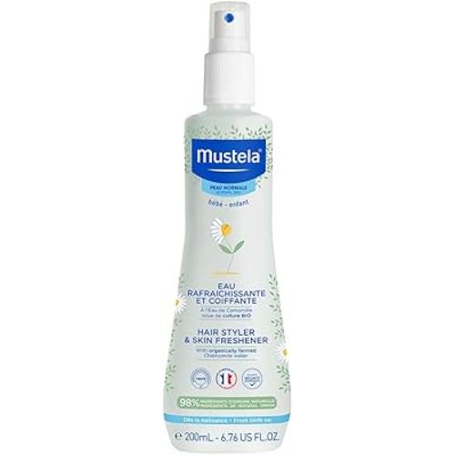 Mustela Baby Hair Styler & Skin Freshener - with Natural Avocado & Chamomile Water - Vegan & Hypoallergenic - 6.76 fl. oz.