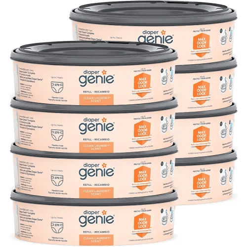 Diaper Genie Bags Refills 270 (Pack of 8) Clean Laundry Scent | Diaper Pail Refills with Max Odor Lock | Holds up to 2160 Newborn Diapers