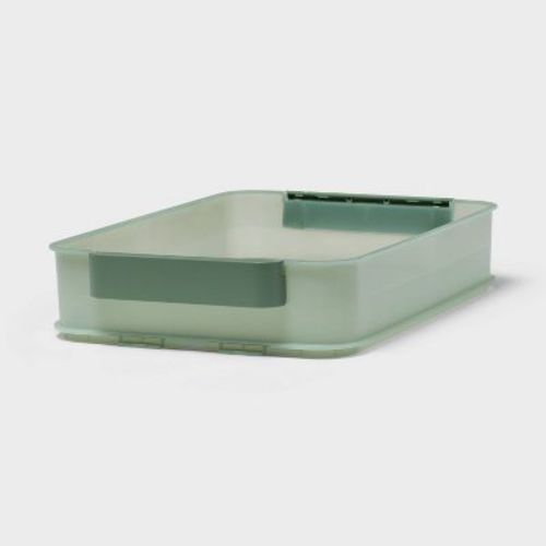 Click in Place 6.7qt Shallow Plastic Storage Bin for Home and Office Organization Green Tint - Brightroom™