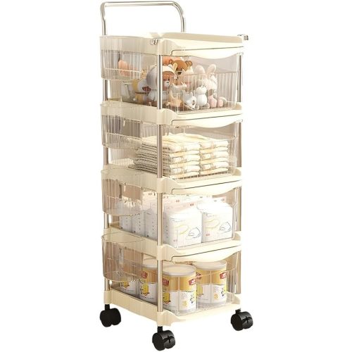Baby Diaper Caddy Cart Organizer - Plastic Movable Cart Drawers with Hanging Basket, Rolling Utility Diaper Storage Caddy Organizer for Changing Table & Crib, Nursery, Bedroom (4 Tier)