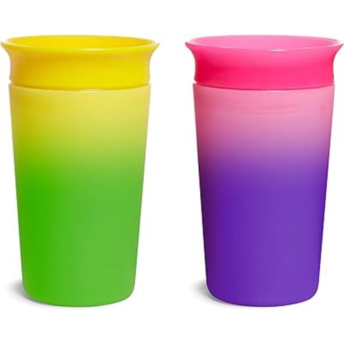Munchkin® Miracle® 360 Sippy Cup for Toddlers, Color Changes with Cold Drinks, 9 Ounce, 2 Pack, Pink/Yellow
