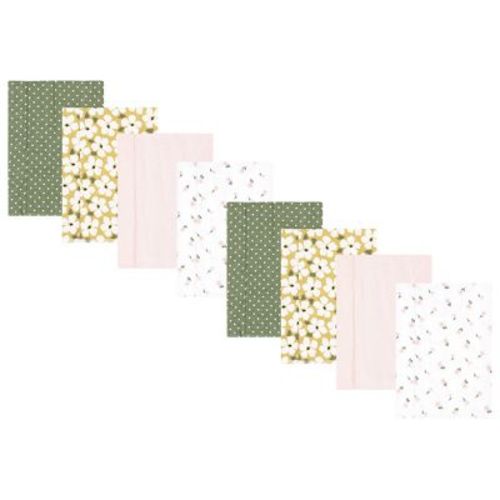 Hudson Baby Boys and Girls Cotton Poly Flannel Burp Cloths 8-Pack, Sage Floral, One Size