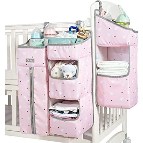 Orzbow 3-in-1 Hanging Diaper Caddy Organizer for Changing Table, Nursery Organization and Diaper Stacker for Crib Wall, Removable Diaper Organizer for Baby Girl Essentials, Pink