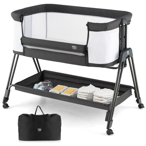 Costway Baby Bedside Sleeper Bassinet with Wheels & Storage Tray Folding Adjustable Crib