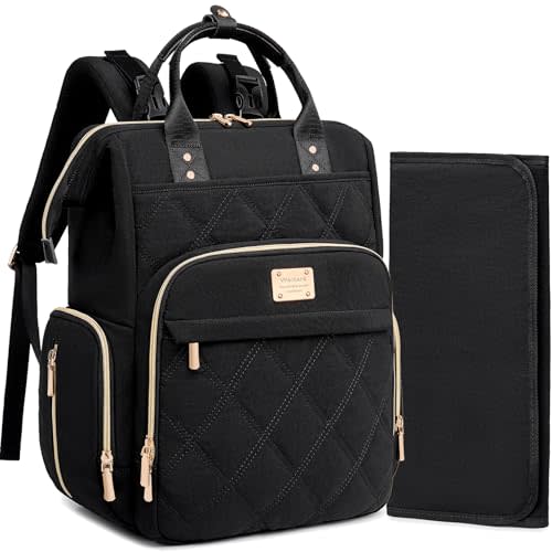 Weitars Diaper Bag Backpack Travel Diaper Backpack, Large Baby Diaper Bag with Changing Pad Baby Bag for Boys Girls, Insulated Pockets, Waterproof Baby Backpack for Mom & Maternity (Black)