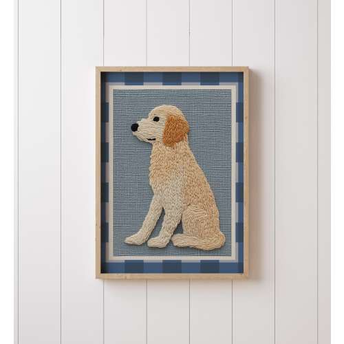 Golden Retriever Nursery Print, Embroidery Style Dog Illustration
