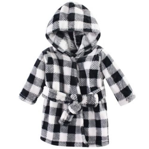 Hudson Baby Infant Plush Animal Bathrobe, Black Plaid, 0-9 Months - Black Plaid - 0-9 Months