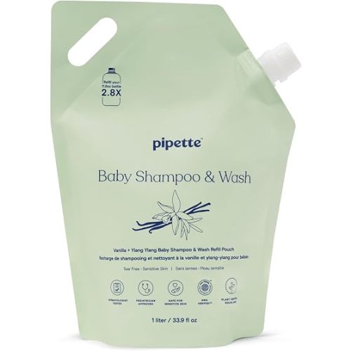 Pipette Baby Shampoo and Wash, Vanilla + Ylang Ylang, 33 Fl Oz (Pack of 1)
