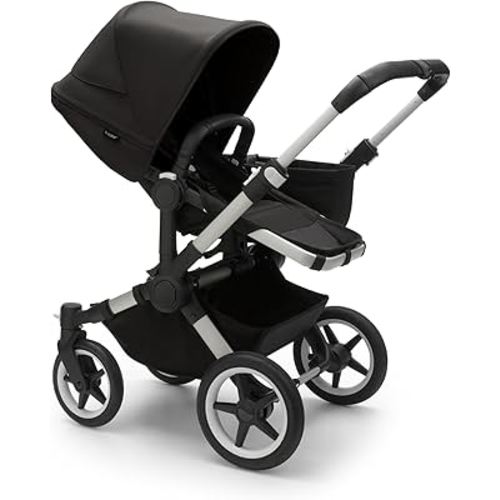 Bugaboo Donkey 5 Mono Complete - Single Stroller Converts to Side-by-Side Double Stroller, Multiple Seat Positions - Alu/Midnight Black-Midnight Black