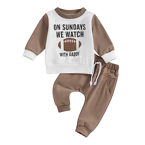 BULINGNA Toddler Baby Boy 2 Piece Football Season Outfit Set Long Sleeve Sweatshirt Tops Casual Pants Spring Fall Clothes