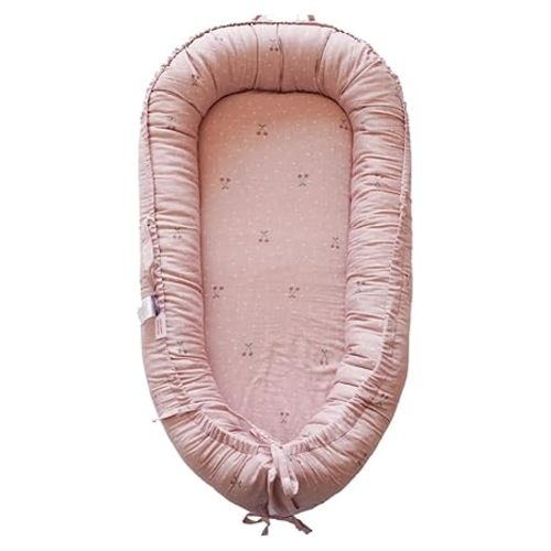 Infant Lounger, Baby Nest Cover for Baby Girls & Boys, Newborn Essentials for Baby 0-12 Months, 100% Cotton Breathable (Cherry_Muslin)