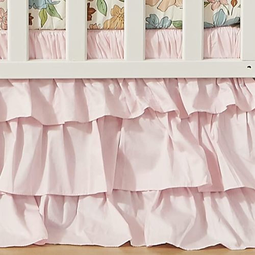 Brandream Crib Bed Skirt for Baby Girls Boys Blush Pink Boho Bohemian Solid Cotton Toddler Bedskirt Farmhouse Chic Ruffle