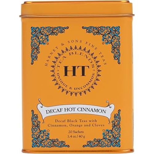 Harney and Sons Decaf Hot Cinnamon , Decaf Flavored Black 20 Sachets per Tin 1.4oz