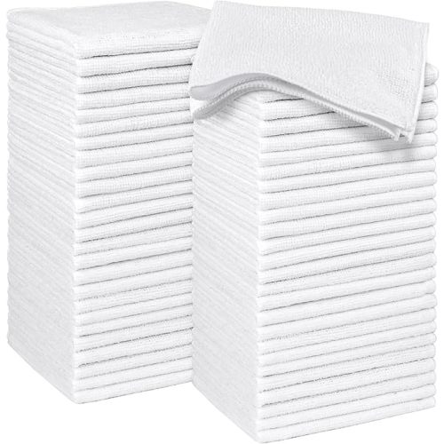 HOMEXCEL Microfiber Washcloths Towel Pack of 50, 12" x 12" Highly Absorbent and Soft Face Towels Wash Cloths for Bathroom, Gym, Hotel and Spa, Fast Drying Multi-Purpose Cleaning Cloth, White