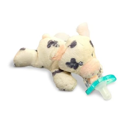 RaZbaby JollyPop Pacifier, Holder w/Detachable Baby Pacifier, Stuffed Animal RaZbuddy, All Ages 0M+, 100% Medical Grade USA Made Silicone, Machine Washable, Textured & Easy to Hold – Pig