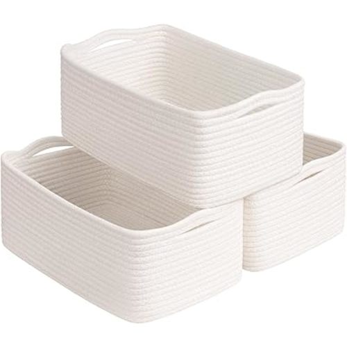 Goodpick Baskets for Organizing, Shelf Toy Basket for Organizing, Toy Organizer, Woven Rope Shelf Organizer 3 Pack for Nursery Organization, White, 13 x 8 x5 in