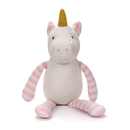 FLUFFYFUN 100% Organic Cotton Baby Stuffed Animal, Pink Unicorn Plush for Newborn 7.1"