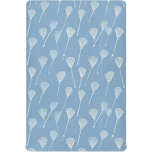 Pfrewn Crib Sheets for Boys Girls Blue Lacrosse Sticks Fitted Crib Sheet Fits Standard Crib Mattress Pads Stretch Soft Toddler Baby Sheet, 52x28x9IN