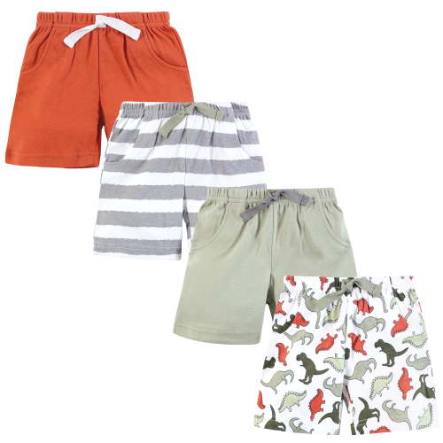 Hudson Baby Infant Boys Shorts Bottoms 4-Pack, Multi Color Dino, 6-9 Months