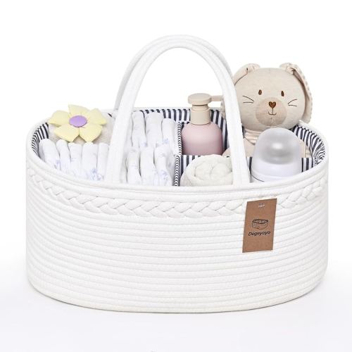 Baby Diaper Caddy Organizer, Cotton Rope Diaper Basket, Changing Table Storage Caddy With Removable Divider, Baby Basket for Nursery, Car, Diapers, Baby Shower Gifts for Newborn