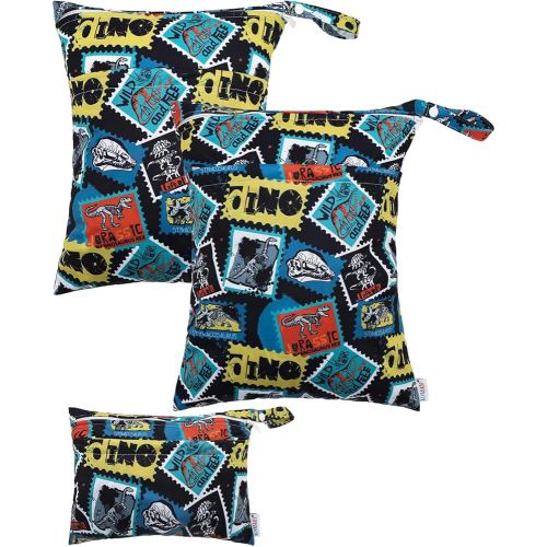 ALVABABY 3 Cloth Diaper Wet Dry Bags Waterproof Reusable with Two Zippered Pockets Travel Beach Pool Daycare Soiled Baby Items Yoga Gym Bag for Swimsuits or Wet Clothes Small medium Large 3L-SML09