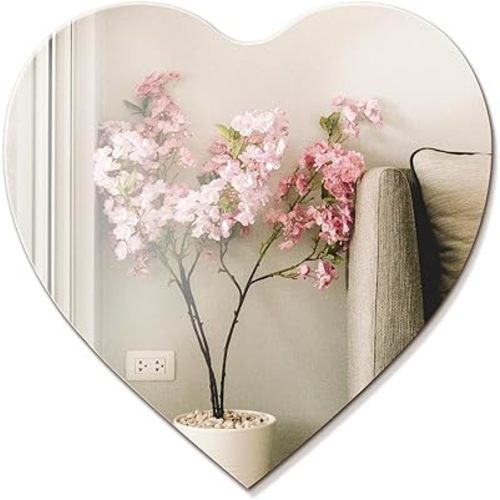 2PCS Acrylic Mirrors for Wall, Cute Mirror for Girls Bedroom, Stick On Mirrors for Wall, Can Also Be Used for Living Room, Dining Room, Study Mirror etc (Heart, 11.8X11.8in)