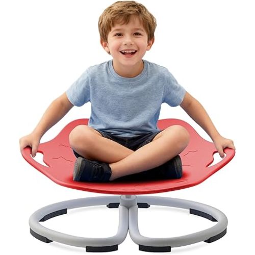 Spinning Chair for Autistic Kids, Sensory Swivel Chairs, Sit and Spin Sensory Toys with Grippable Handle Design, Trains Body Coordination, Autism ADHD Chairs Indoor Outdoor Play Equipment (Red)