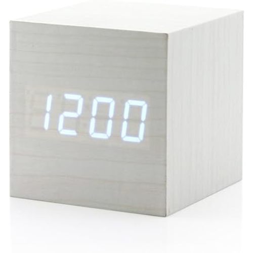 GEARONIC Digital Alarm Clock, Wooden Alarm Clocks, LED Clock for Bedroom, Small Digital Clock with USB LED and Charger, Square Shape with Compatible Size Suitable for Bedrooms, Office-White