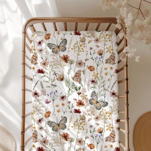 Wildflowers Butterfly Crib Sheet: Boho Floral Nursery Bedding