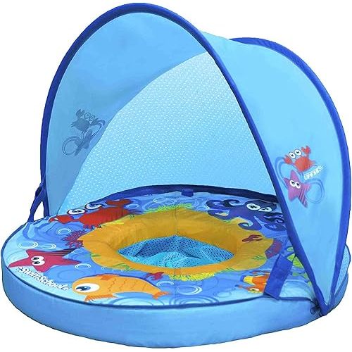 SwimSchool Infant Baby Pool Floats, Free Swimming, Super Buoyant – Ages 6-24 Months – Multiple Colors/Styles – Adjustable Canopies and Seats, Splash & Play Baby Floaties