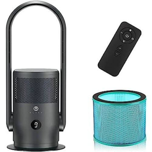 ULTTY Bladeless Tower Fan and Air Purifier in one, 90° Oscillating Bladeless Fan with Remote, Touch, 8H Timer, Floor Fans for Bedroom Whole Room Home Office R021, Black