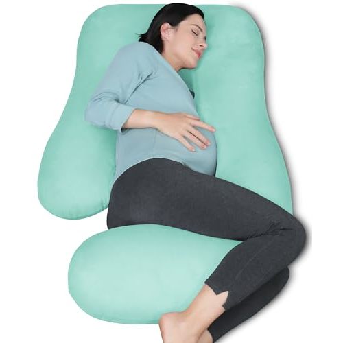 MOON PARK Pregnancy Pillows for Sleeping - U Shaped Full Body Maternity Pillow with Removable Cover - Support for Back, Legs, Belly, HIPS - 57 Inch Pregnancy Pillow for Women - Turquoise