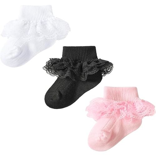 Baby Lace Ruffle Socks, Sz 0-6mo, 3pk