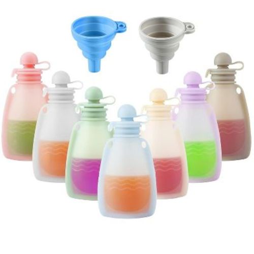 7-Pack Reusable Silicone Baby Food Pouches, BPA-Free, 5.5oz /150ml
