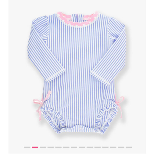Seersucker Long Sleeve Rash Guard One Piece | RuffleButts & RuggedButts