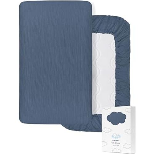 Dusty Blue Neutral Baby Sheets, Soft Muslin Cotton Crib Sheets for Standard Mattress, Breathable Neutral Crib Sheets
