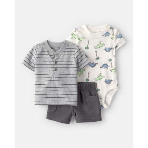Baby Boy 3-Dinosaur Outfit Set - Grey/White | Carter's
