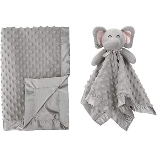 Pro Goleem Grey Elephant Security Blanket and Gray Soft Minky and Satin Baby Blanket