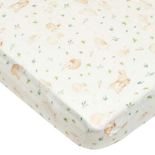 Bamboo Muslin Fitted Crib Sheet - Bunny Meadow