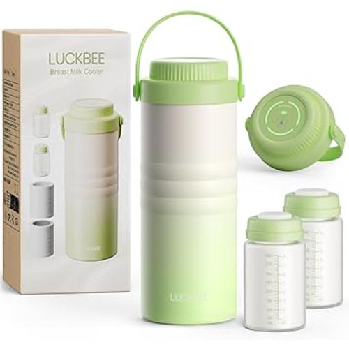 LUCKBEE Portable Breastmilk Cooler - 16oz Breast Milk Cooler Bottle with LCD Temp Display Cooling up to 24 Hours, Breastmilk Chiller with 2pcs Milk Storage Bottles, Breastfeeding Essentials for Baby
