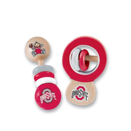 MasterPieces NCAA Ohio State Buckeyes, Natural Wood, Non-Toxic, BPA, Phthalates, & Formaldehyde Free, Baby Rattle, 2 Pack