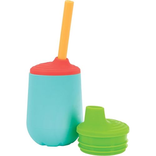 Nuby First Training Cup Set - Silicone Tumbler with Spout and Straw Combo - 4 oz - 6+ Months - Neutral