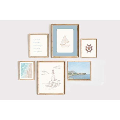 Gallery Wall Art Prints | Vintage Seaside | Neutral Nautical | Baby Boy Nursery | Set of 6 | Digital Download