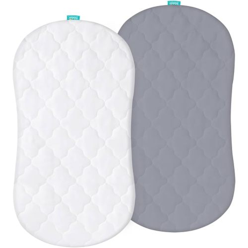 Bassinet Mattress Pad Cover, Fits 23” x 28” 4moms Breeze Plus Bassinet, 2 Pack, Ultra Soft Waterproof Breathable, White and Grey