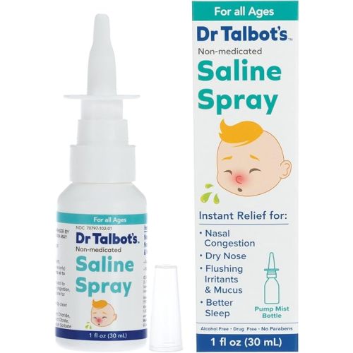 Dr. Talbot's Baby Saline Spray for Nasal Congestion, Dry Nose, and Mucus Flushing Relief - 1 fl oz - Gentle Pump Mist for All Ages