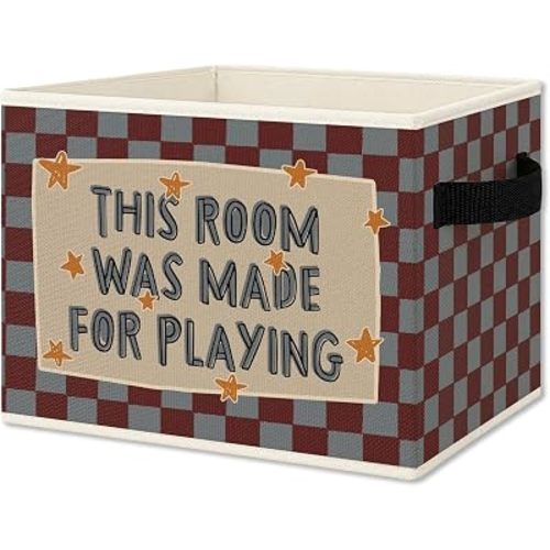 Kids Playroom Foldable Storage Bins Box with Handles, Playroom Decor for Boys Girls, Retro Checkered Collapsible Organizer Basket for Kids Nursery Bedroom Bathroom Clothes Toys Books
