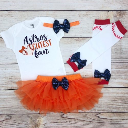Cutest Astros Fan Outfit (Onesie+Tutu+Headband: 3-6M long sleeve)